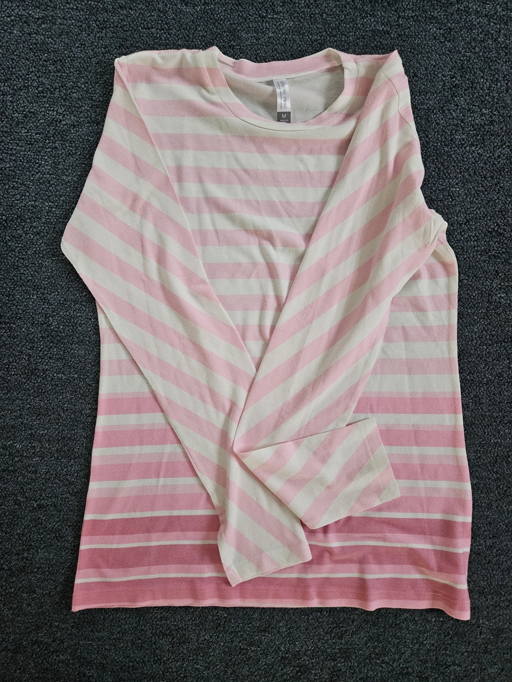 Striped Ombre Crewneck Long-Sleeve Tee - Pink & Cream